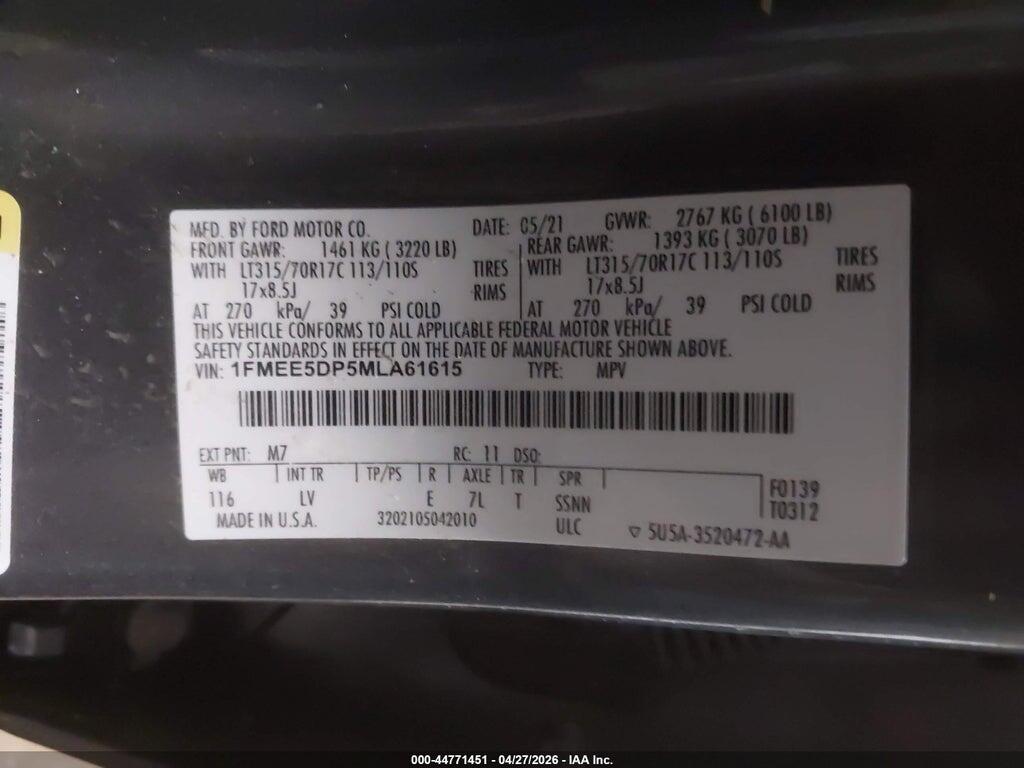 1FMEE5DP5MLA61615 2021 FORD BRONCO photo no. 9