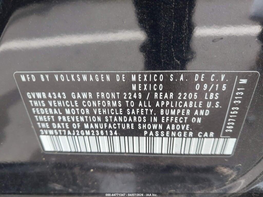 3VW5T7AJ2GM236134 2016 VOLKSWAGEN JETTA photo no. 9