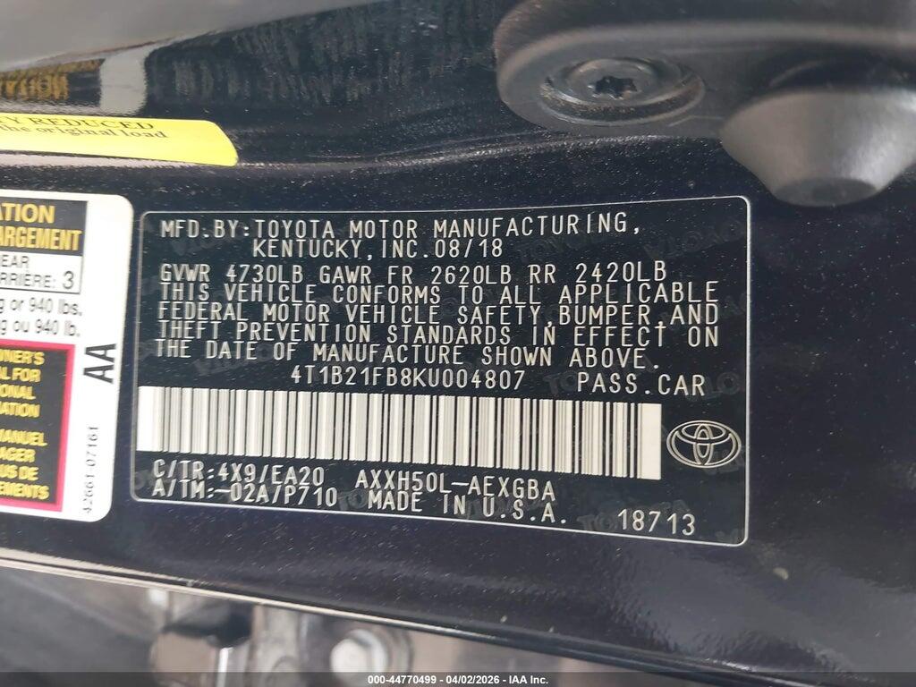 4T1B21FB8KU004807 2019 TOYOTA AVALON HYBRID photo no. 9