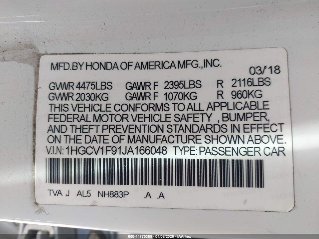 1HGCV1F91JA144048 2018 HONDA ACCORD photo no. 9