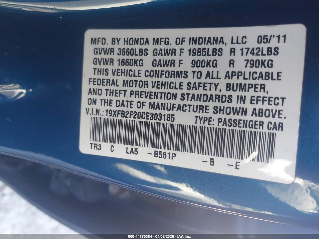 19XFB2F20CE303185 2012 HONDA CIVIC photo no. 9