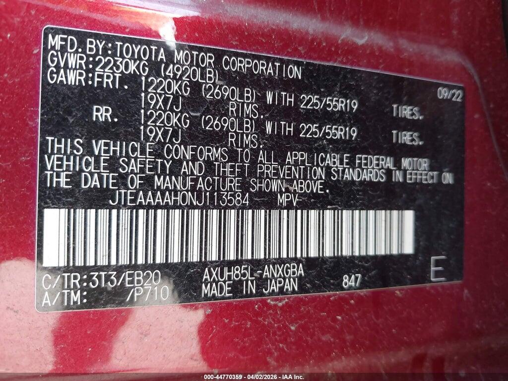 JTEAAAAH0NJ113584 2022 TOYOTA VENZA photo no. 9