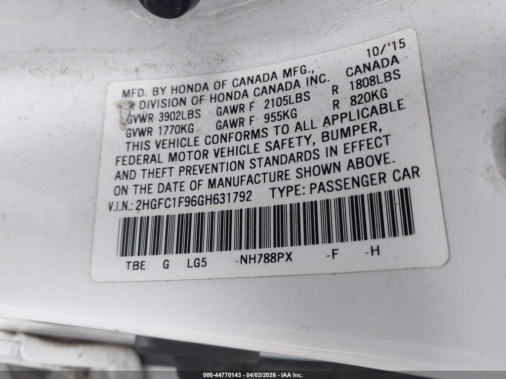 2HGFC1F96GH631792 2016 HONDA CIVIC photo no. 9