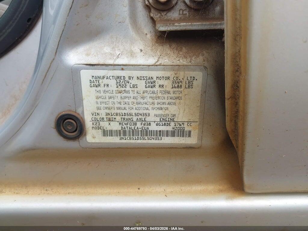 3N1CB51D55L504353 2005 NISSAN SENTRA photo no. 9