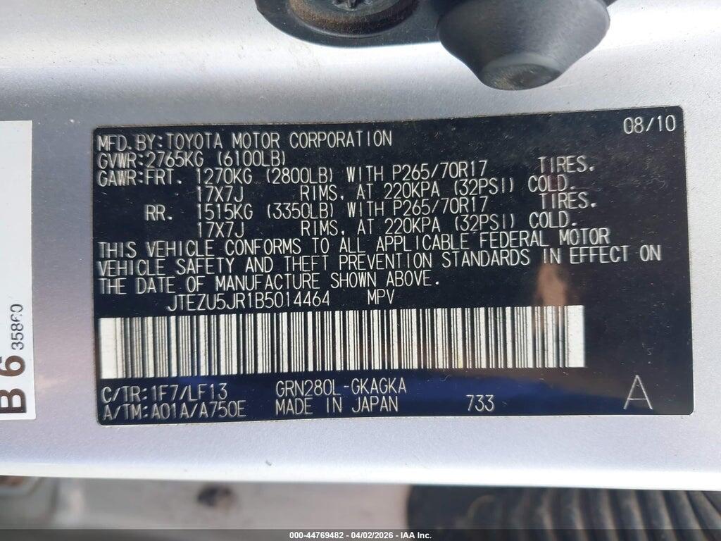 JTEZU5JR1B5014464 2011 TOYOTA 4RUNNER photo no. 9