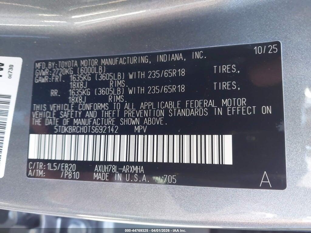 5TDKBRCH0TS692142 2026 TOYOTA HIGHLANDER photo no. 9
