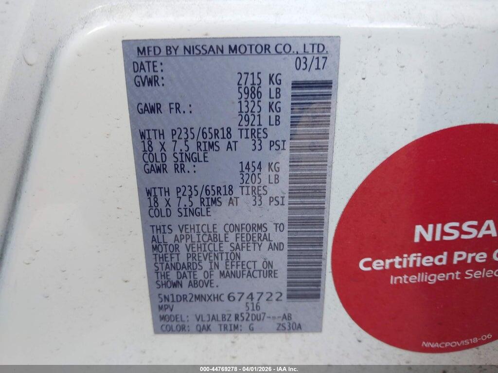 5N1DR2MNXHC674722 2017 NISSAN PATHFINDER photo no. 9