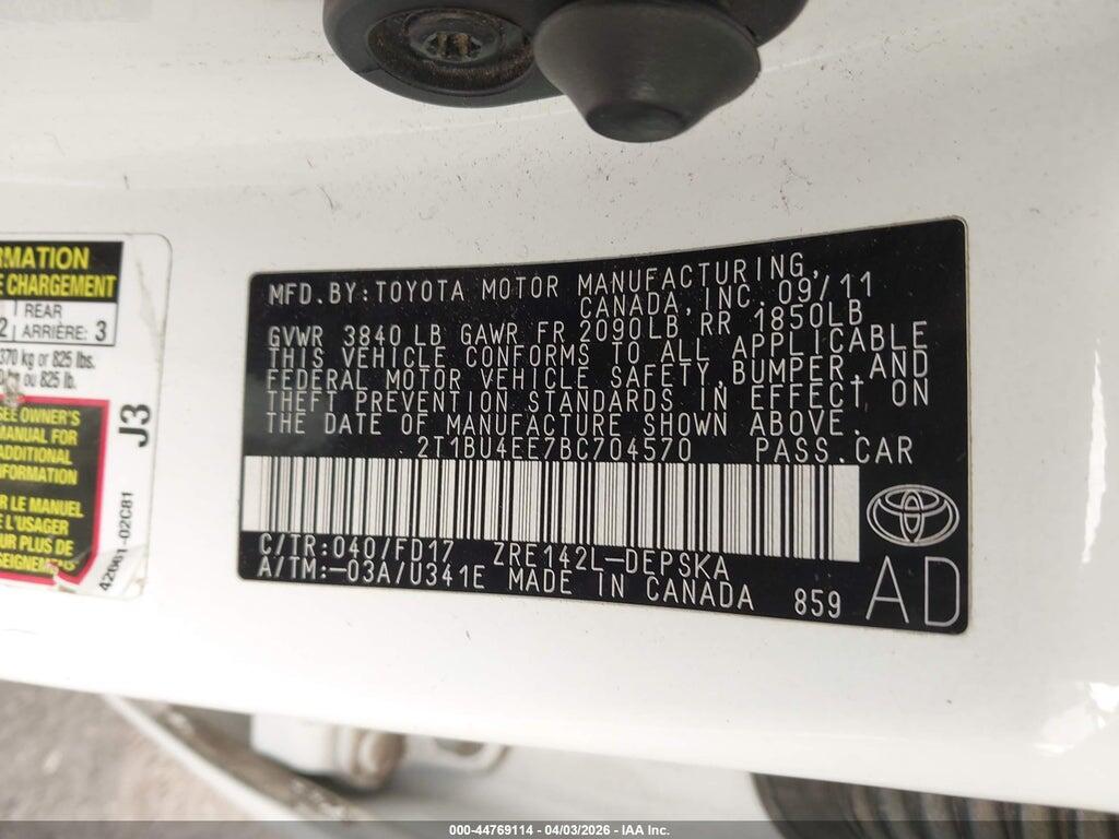 2T1BU4EE7BC704570 2011 TOYOTA COROLLA photo no. 9