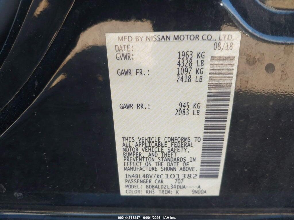 1N4BL4BV7KC101382 2019 NISSAN ALTIMA photo no. 9