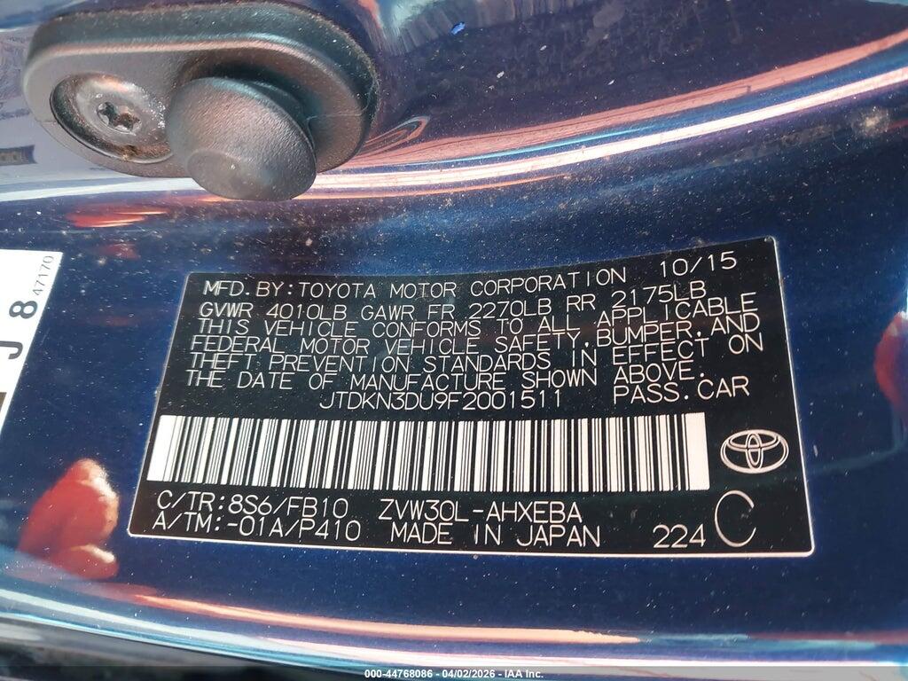 JTDKN3DU9F2001511 2015 TOYOTA PRIUS photo no. 9
