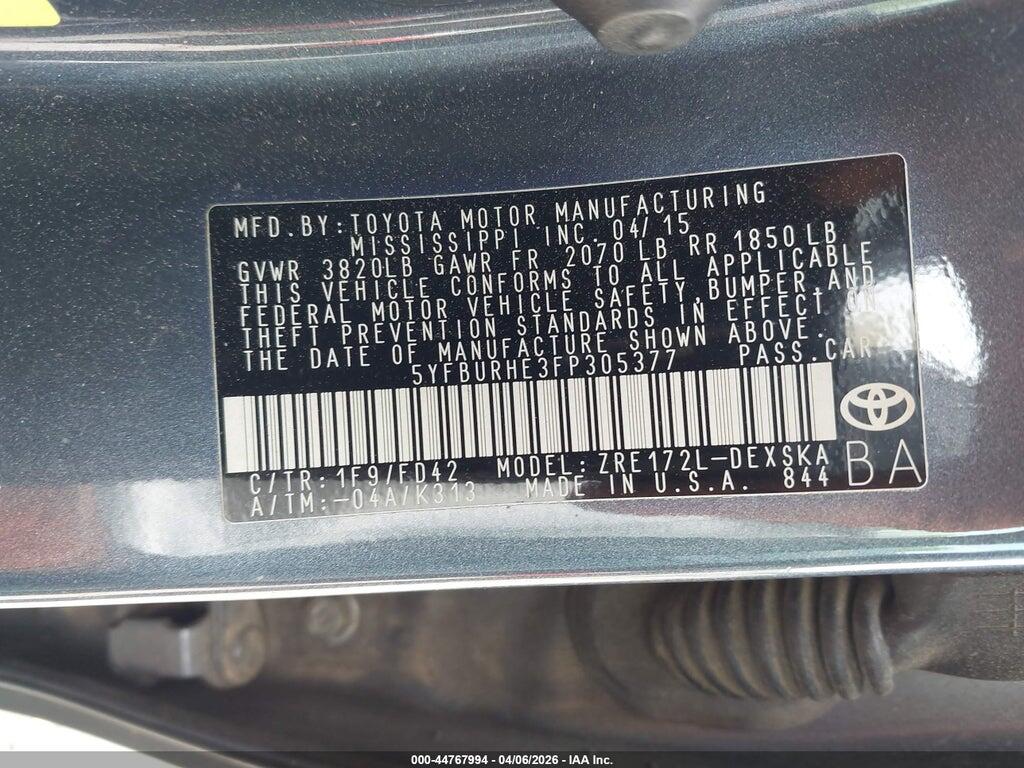 5YFBURHE3FP305377 2015 TOYOTA COROLLA photo no. 9