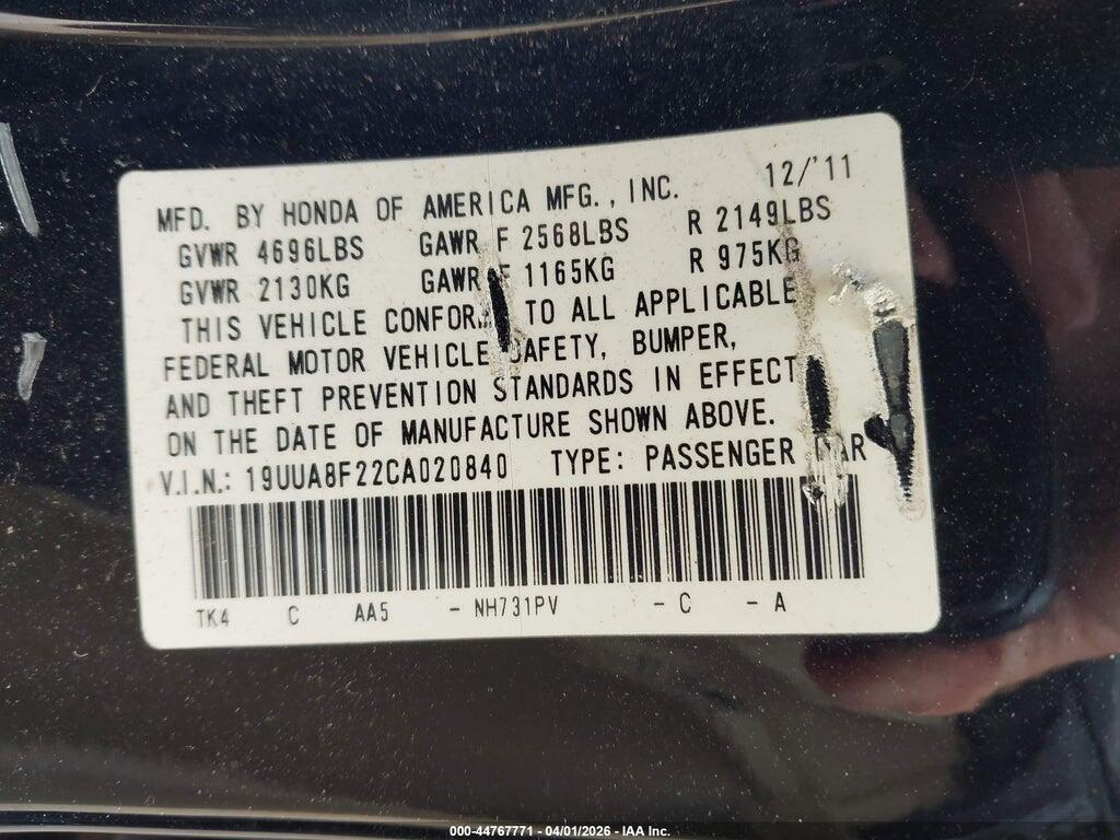 19UUA8F22CA020840 2012 ACURA TL photo no. 9