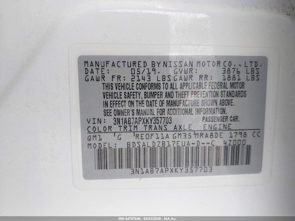 3N1AB7APXKY357703 2019 NISSAN SENTRA photo no. 9