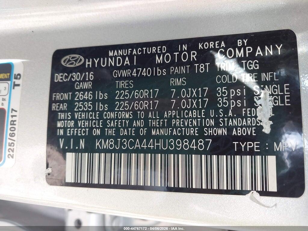 KM8J3CA44HU398487 2017 HYUNDAI TUCSON photo no. 9