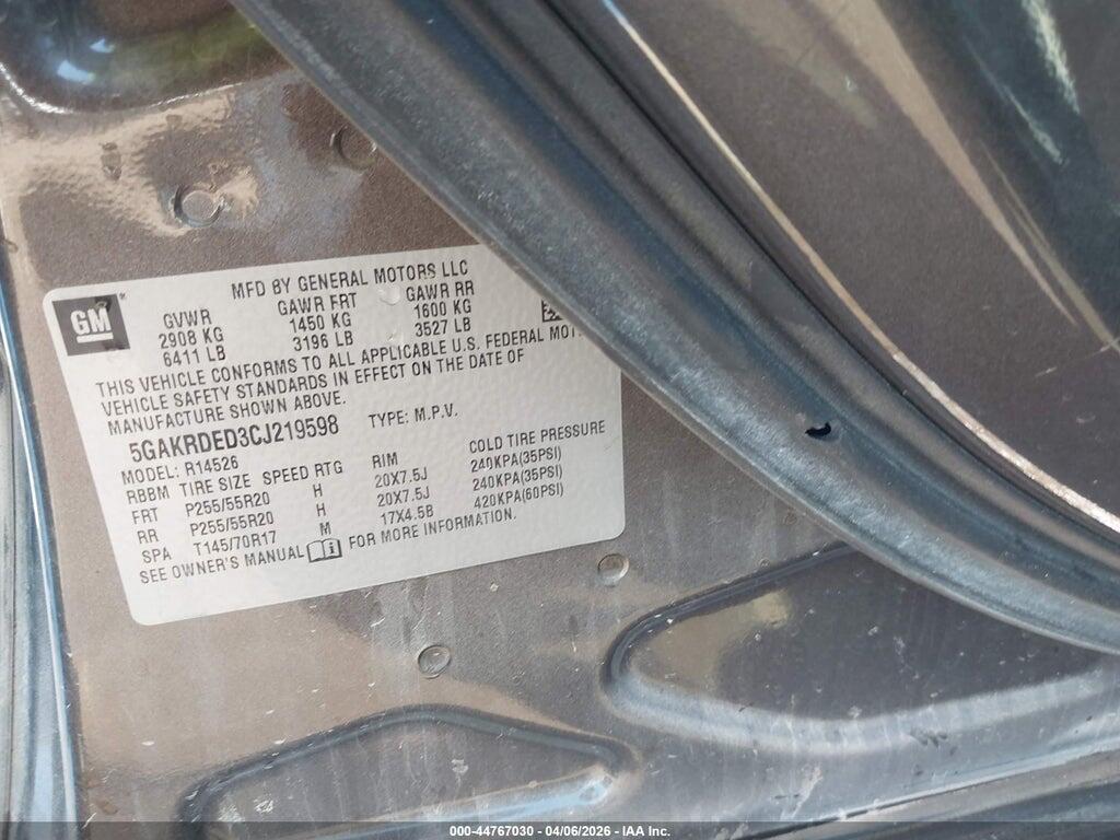 5GAKRDED3CJ219598 2012 BUICK ENCLAVE photo no. 9