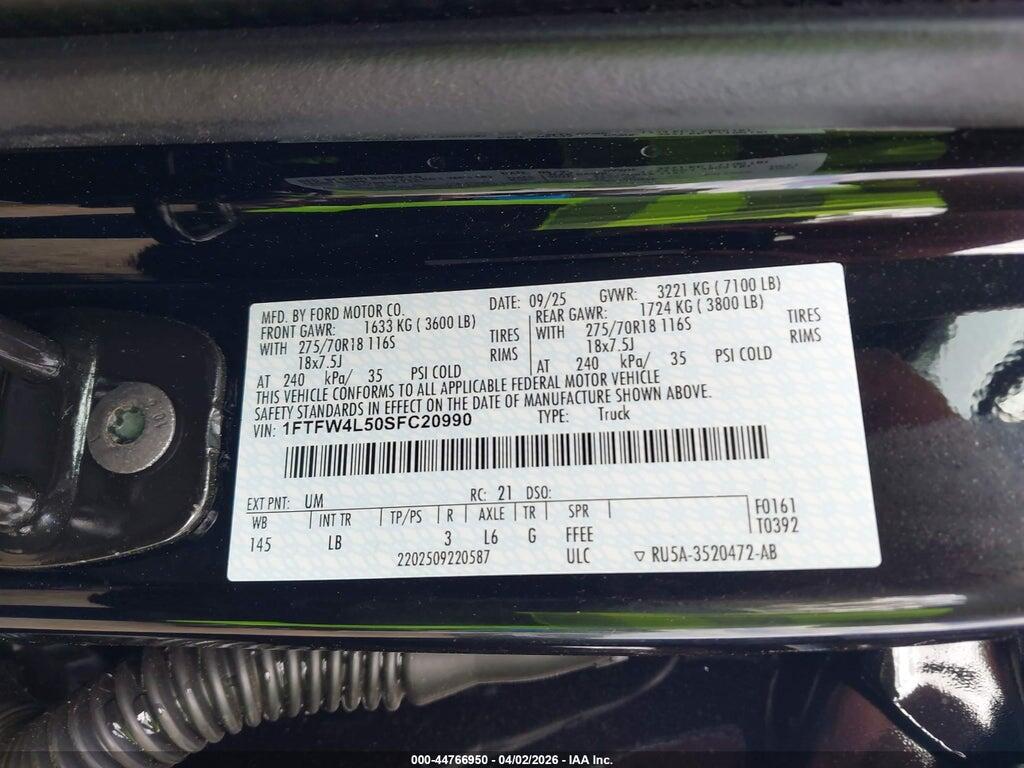 1FTFW4L50SFC20990 2025 FORD F-150 photo no. 9