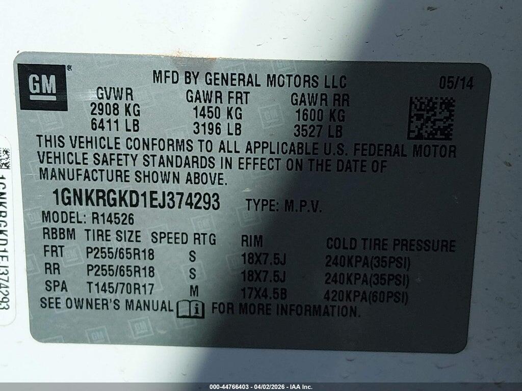 1GNKRGKD1EJ374293 2014 CHEVROLET TRAVERSE photo no. 9