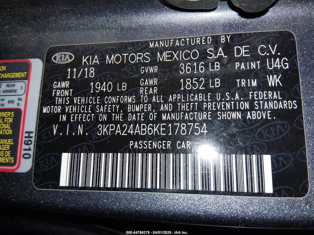 3KPA24AB6KE178754 2019 KIA RIO photo no. 9