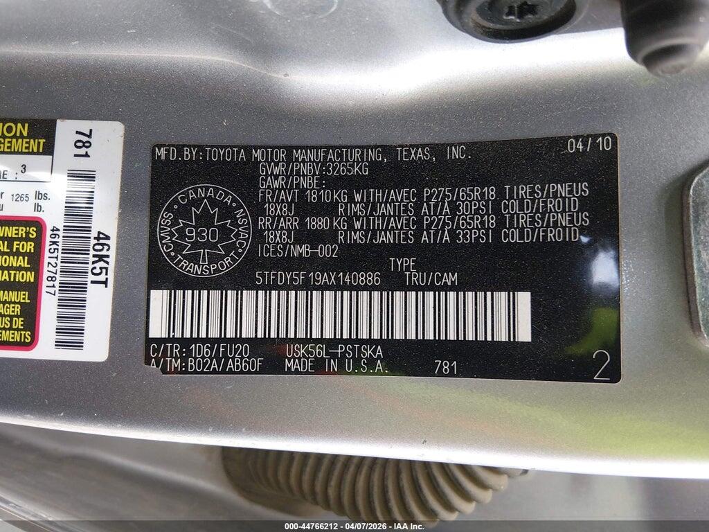 5TFDY5F19AX140886 2010 TOYOTA TUNDRA photo no. 9