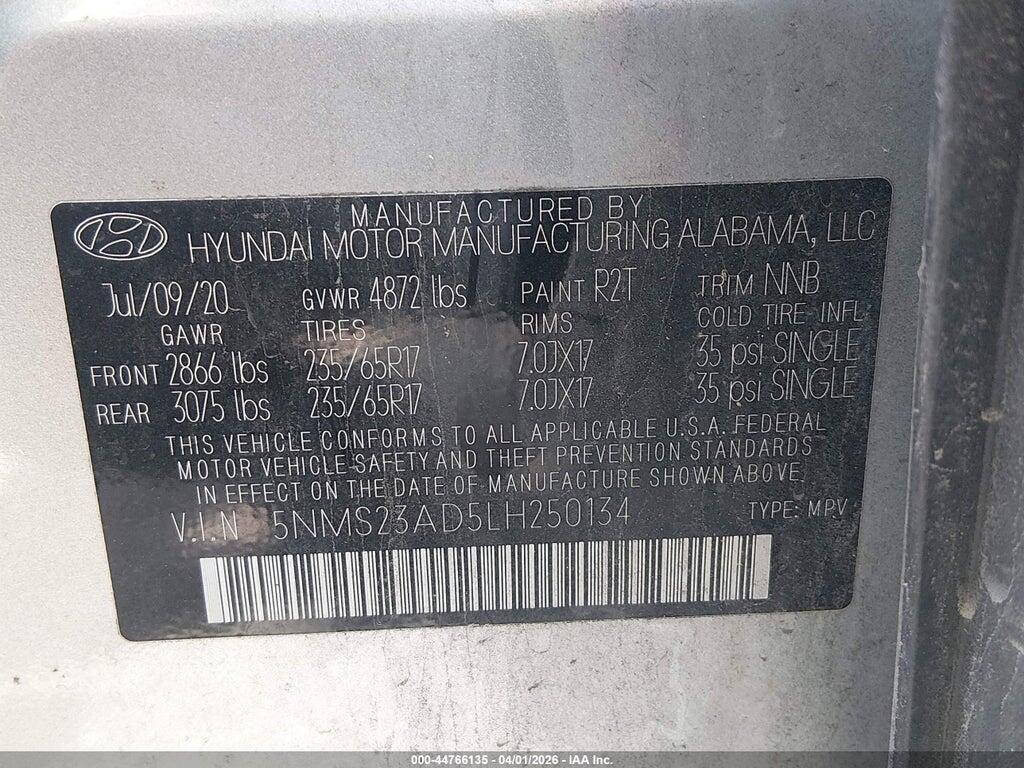 5NMS23AD5LH250134 2020 HYUNDAI SANTA FE photo no. 9