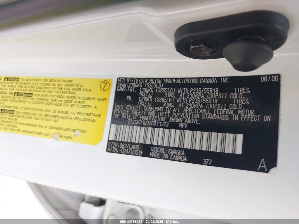 2T2GK31U17C011323 2007 LEXUS RX 350 photo no. 9