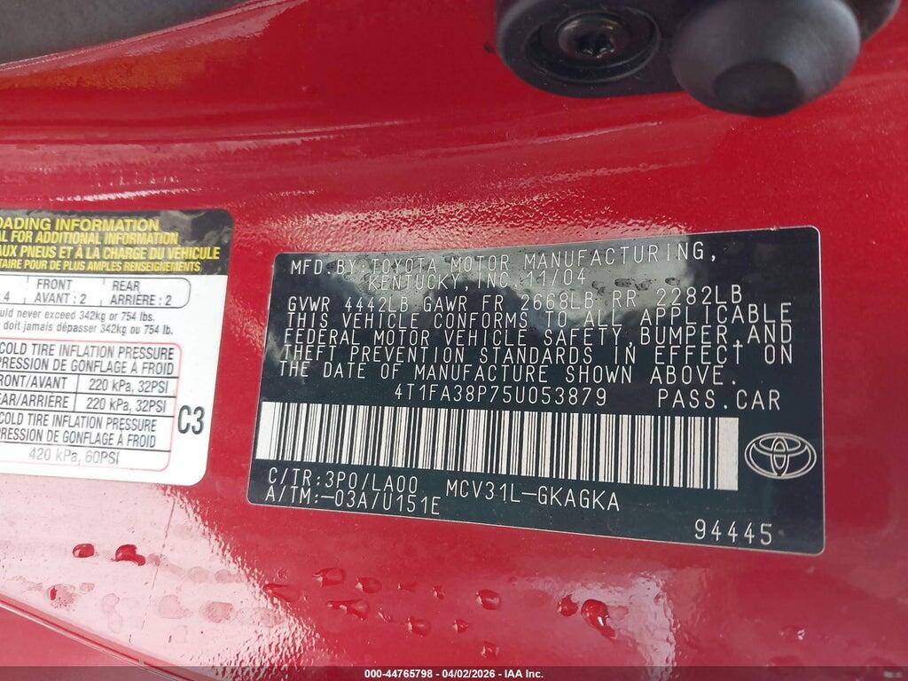 4T1FA38P75U053879 2005 TOYOTA CAMRY SOLARA photo no. 9