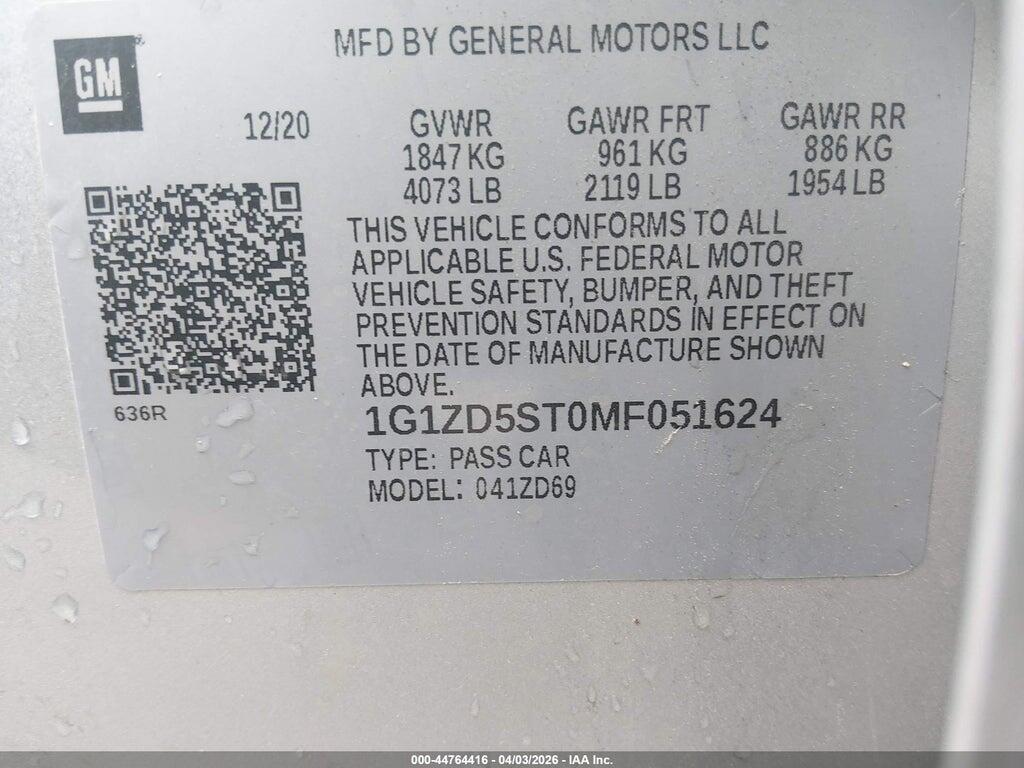 1G1ZD5ST0MF051624 2021 CHEVROLET MALIBU photo no. 9