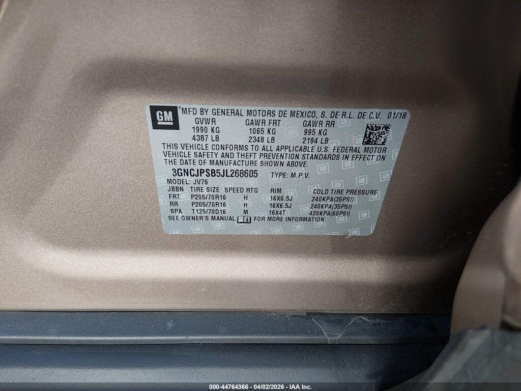 3GNCJPSB5JL268605 2018 CHEVROLET TRAX photo no. 9