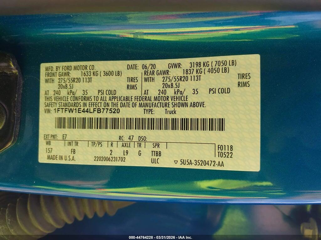 1FTFW1E44LFB77520 2020 FORD F-150 photo no. 9