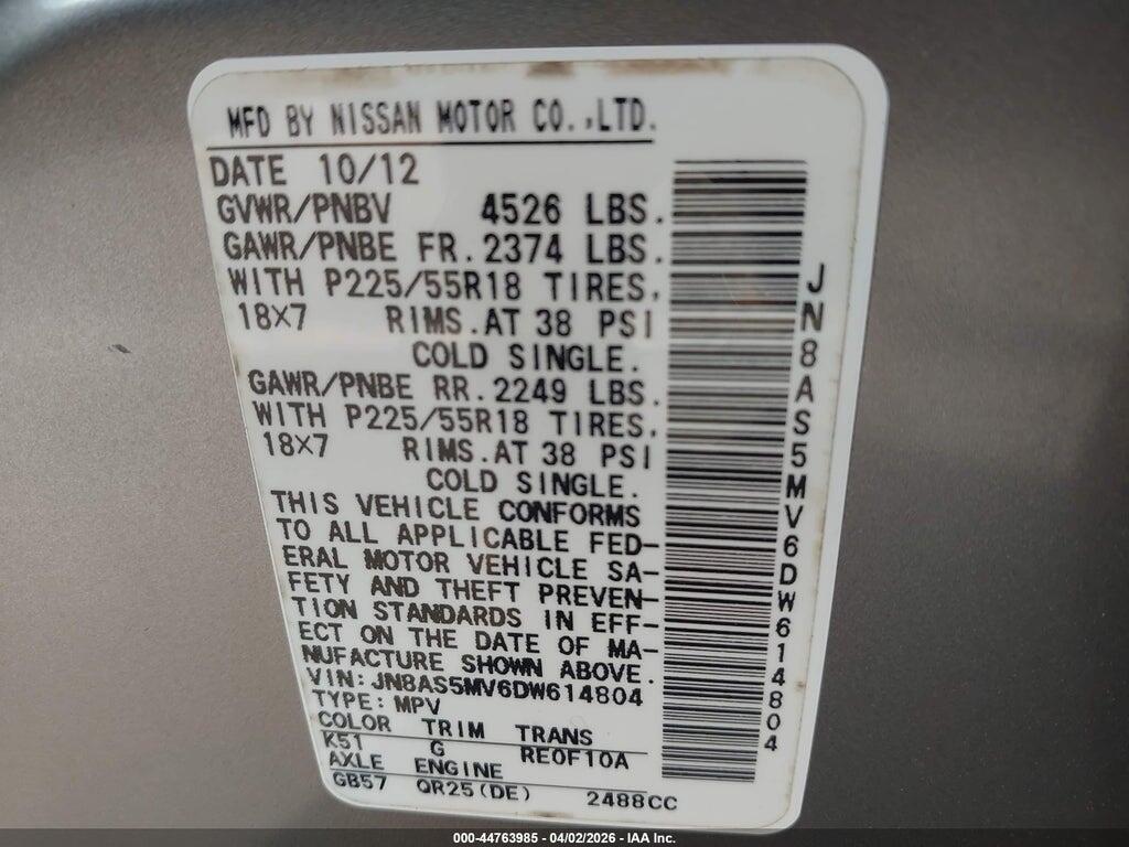JN8AS5MV6DW614804 2013 NISSAN ROGUE photo no. 9