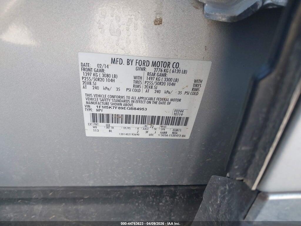 1FM5K7F89EGB84953 2014 FORD EXPLORER photo no. 9