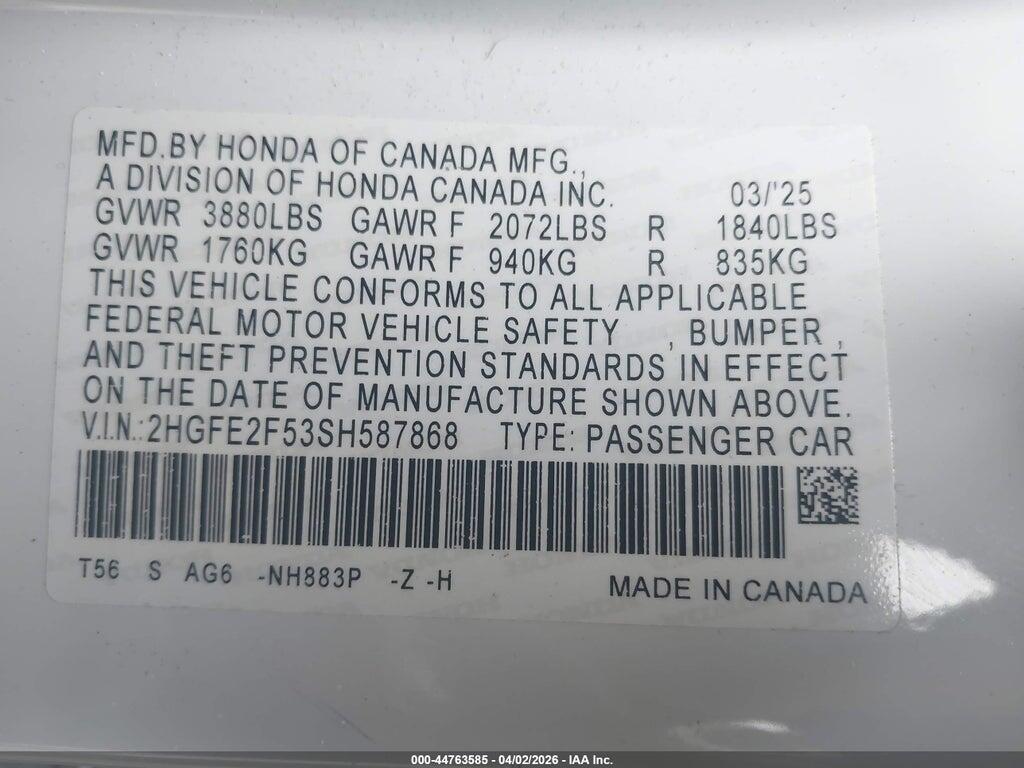2HGFE2F53SH587868 2025 HONDA CIVIC photo no. 9