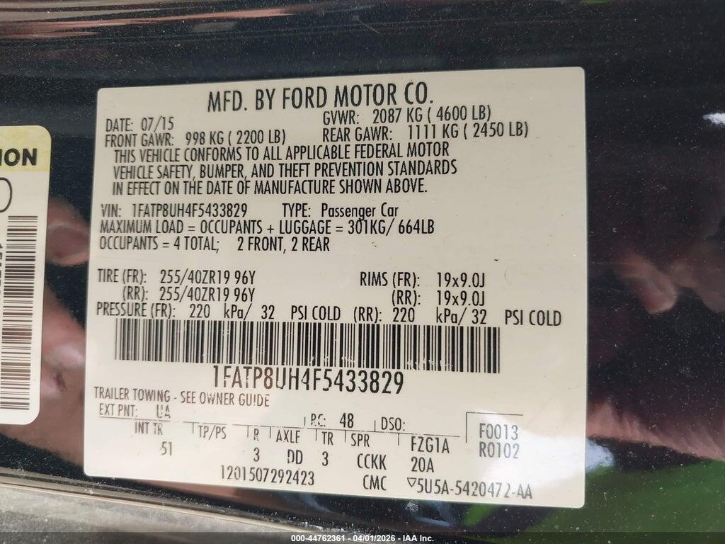 1FATP8UH4F5433829 2015 FORD MUSTANG photo no. 9