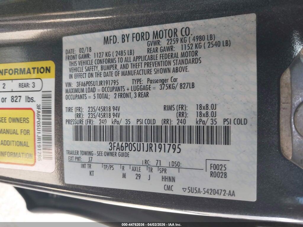 3FA6P0SU1JR191795 2018 FORD FUSION ENERGI photo no. 9