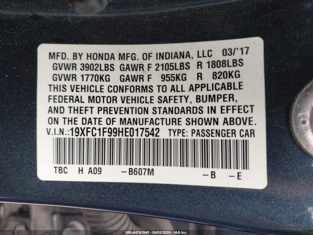 19XFC1F99HE017542 2017 HONDA CIVIC photo no. 9