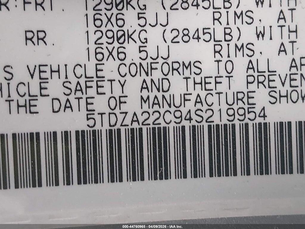 5TDZA22C94S219954 2004 TOYOTA SIENNA photo no. 9