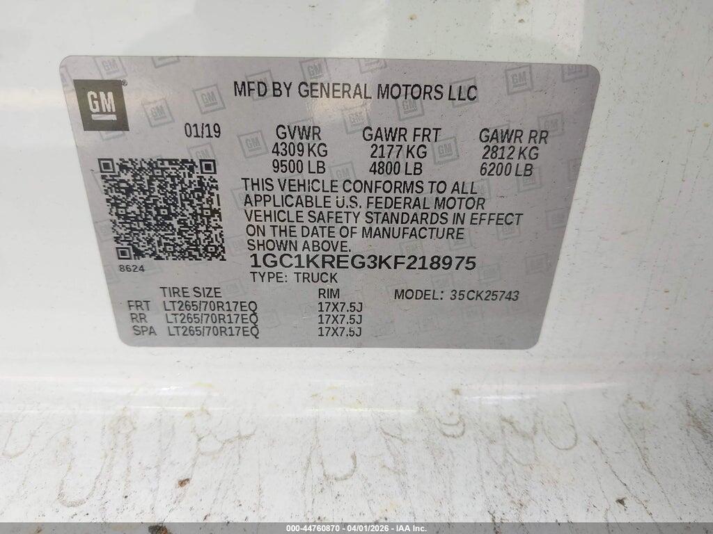 1GC1KREG3KF218975 2019 CHEVROLET SILVERADO 2500HD photo no. 9