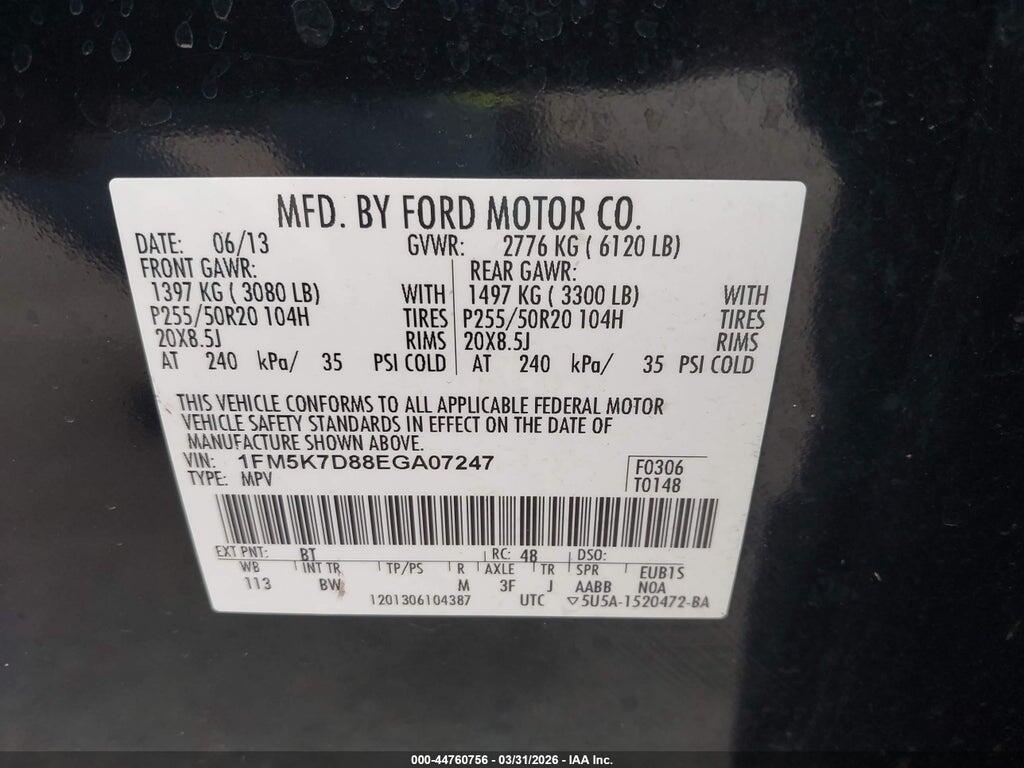 1FM5K7D88EGA07247 2014 FORD EXPLORER photo no. 9