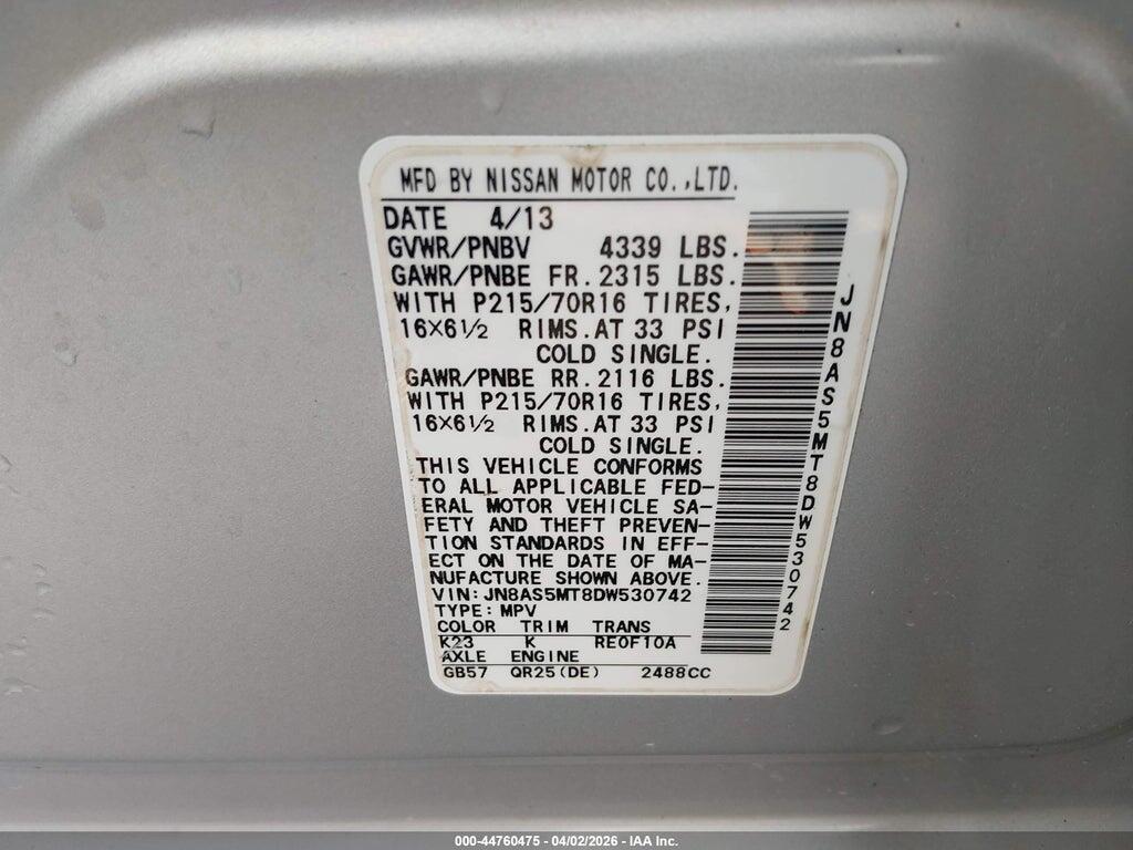 JN8AS5MT8DW530742 2013 NISSAN ROGUE photo no. 9