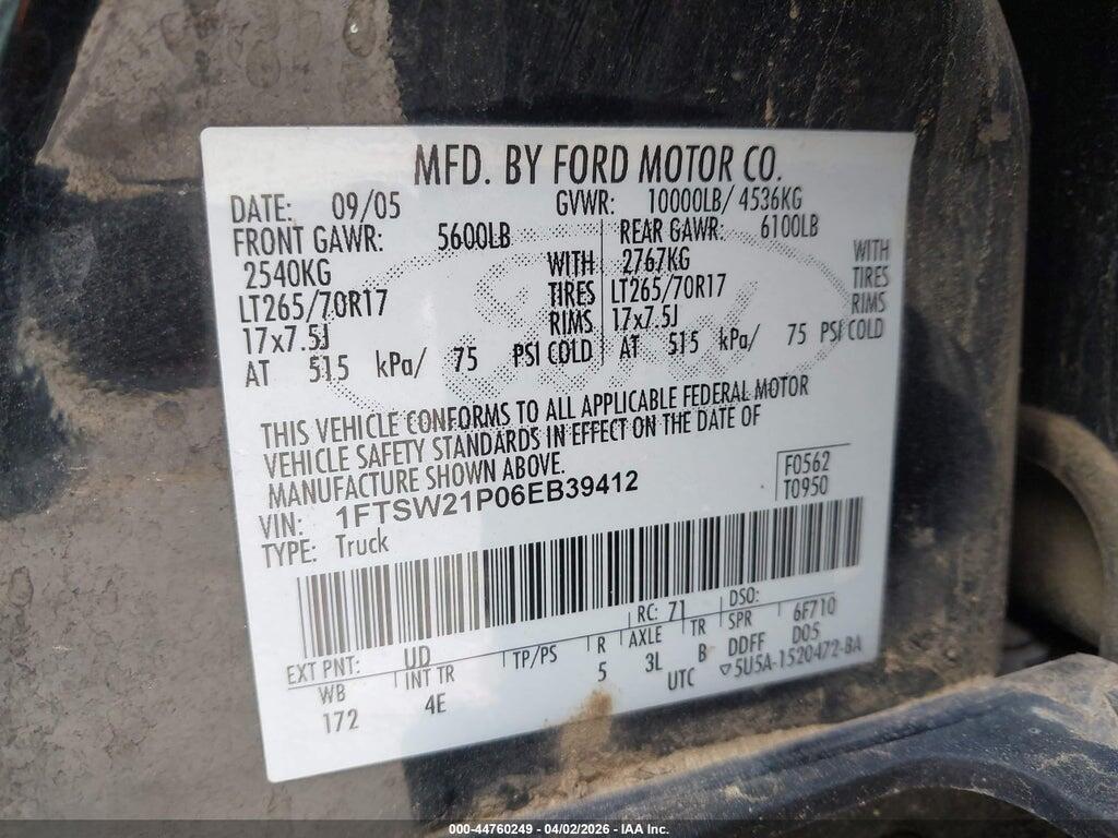 1FTSW21P06EB39412 2006 FORD F-250 photo no. 9