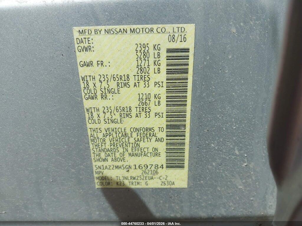 5N1AZ2MH5GN169784 2016 NISSAN MURANO photo no. 9