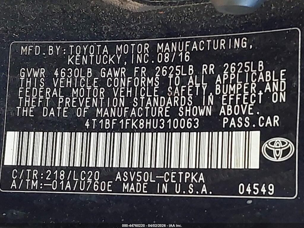 4T1BF1FK8HU310063 2017 TOYOTA CAMRY photo no. 9