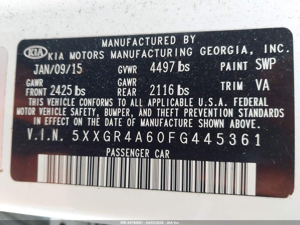 5XXGR4A60FG445361 2015 KIA OPTIMA photo no. 9