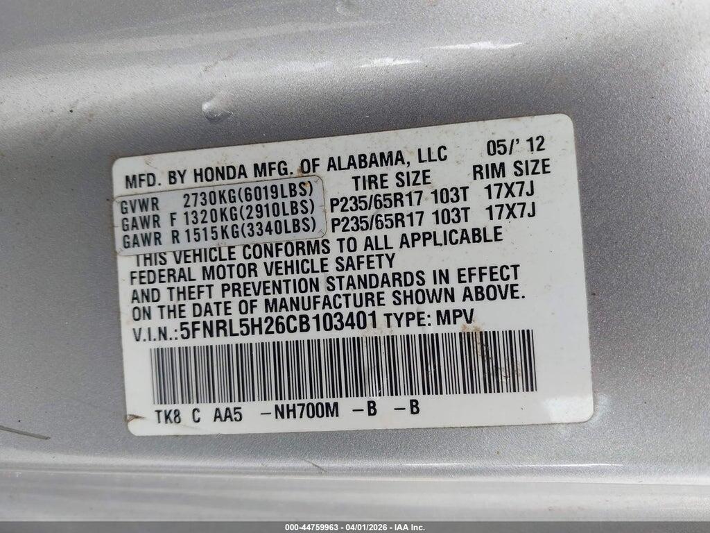 5FNRL5H26CB103401 2012 HONDA ODYSSEY photo no. 9