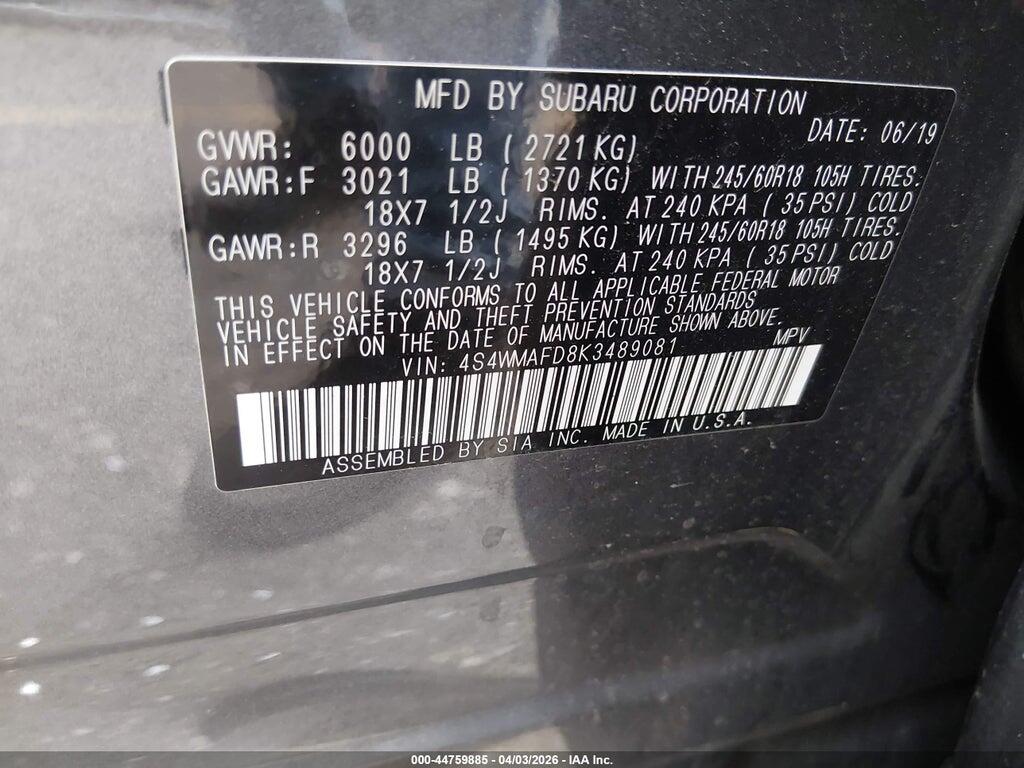 4S4WMAFD8K3489081 2019 SUBARU ASCENT photo no. 9