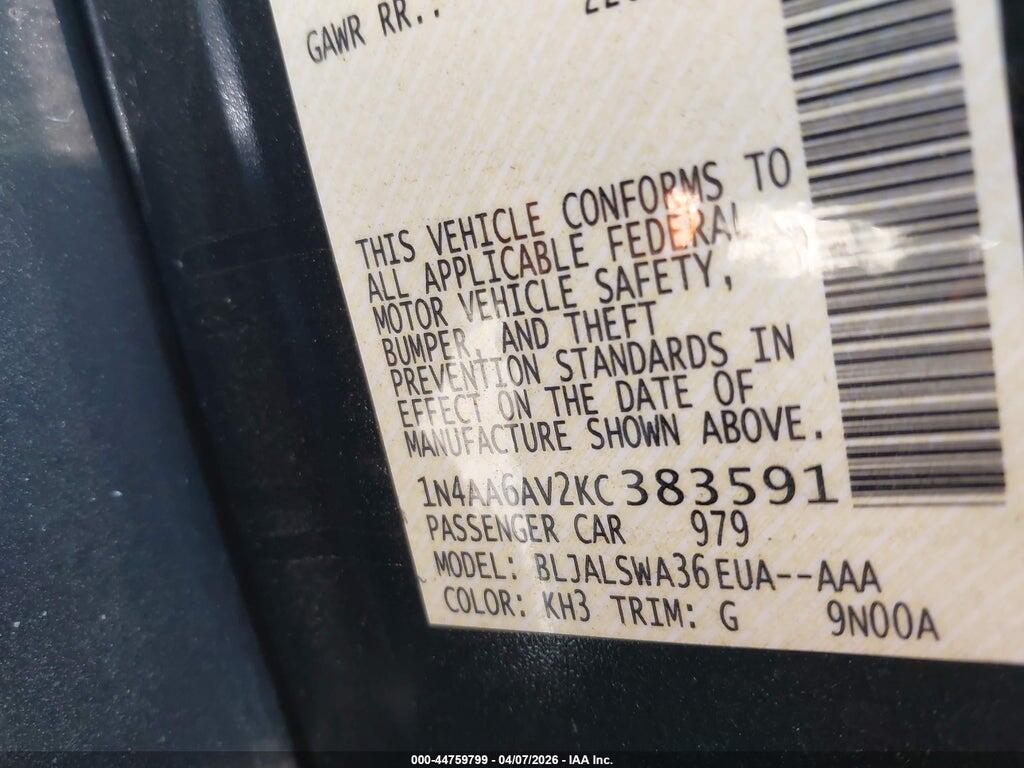 1N4AA6AV2KC383591 2019 NISSAN MAXIMA photo no. 9