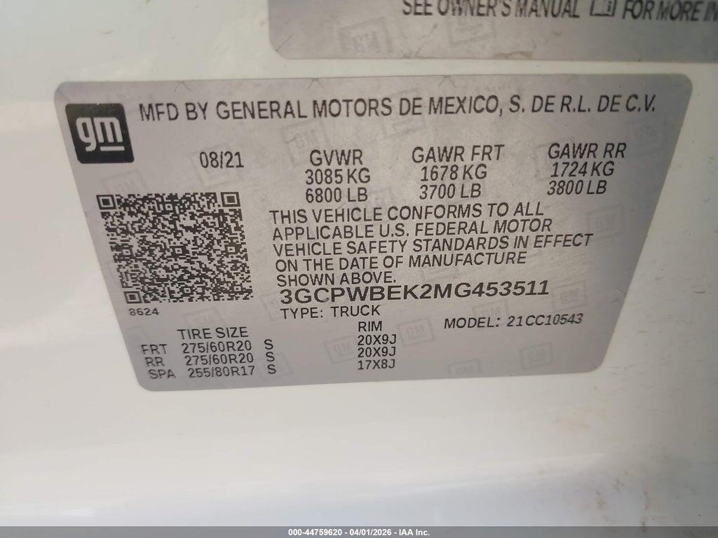 3GCPWBEK2MG453511 2021 CHEVROLET SILVERADO 1500 photo no. 9