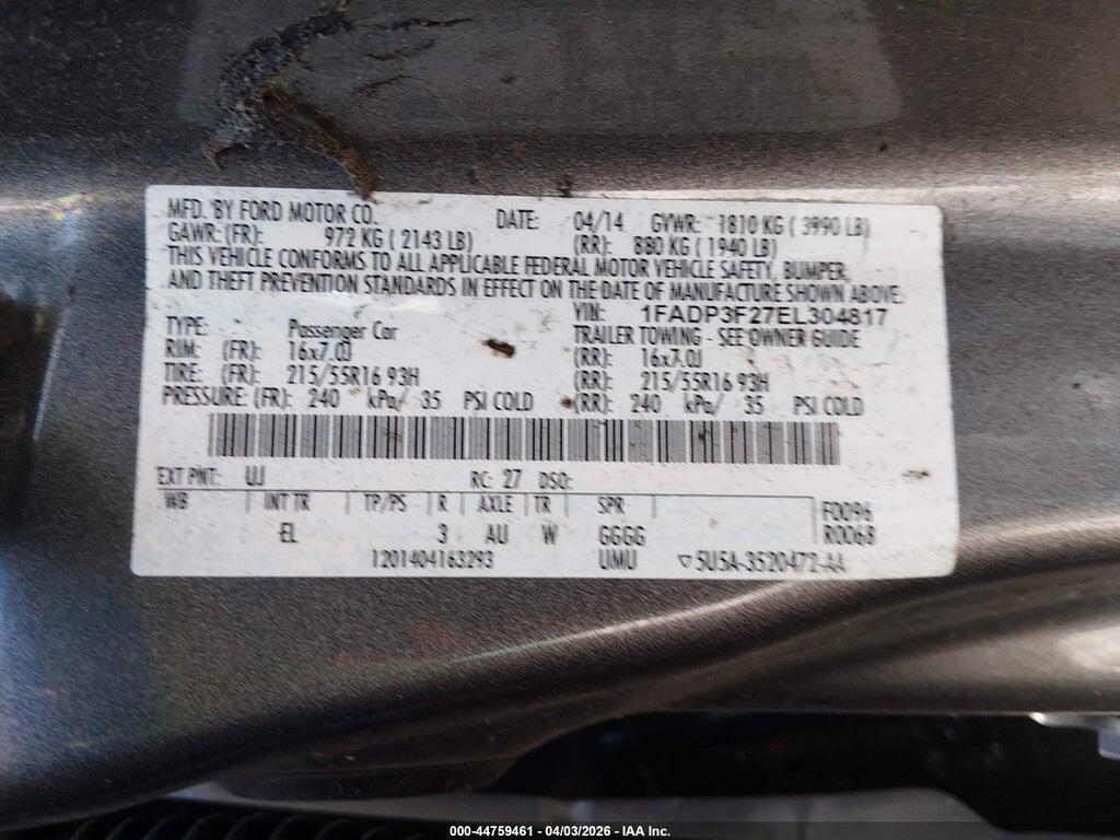 1FADP3F27EL304817 2014 FORD FOCUS photo no. 9