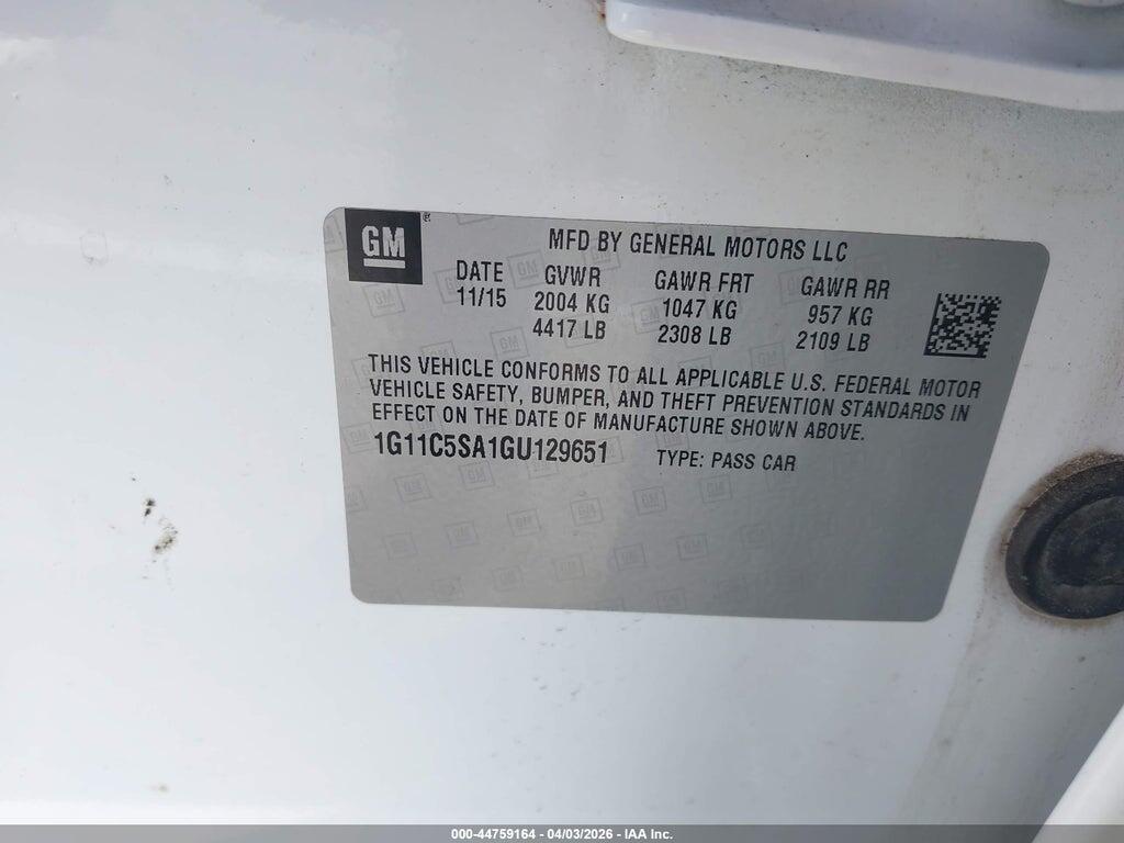 1G11C5SA1GU129651 2016 CHEVROLET MALIBU LIMITED photo no. 9