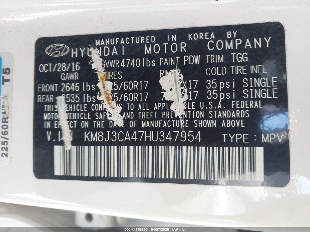 KM8J3CA47HU347954 2017 HYUNDAI TUCSON photo no. 9